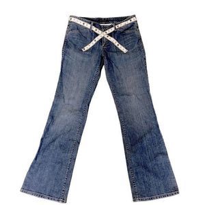 Elie Tahari Selvedge Denim with Cream‎ Beaded Sash Belt Bootcut Jeans— SZ 12 EUC